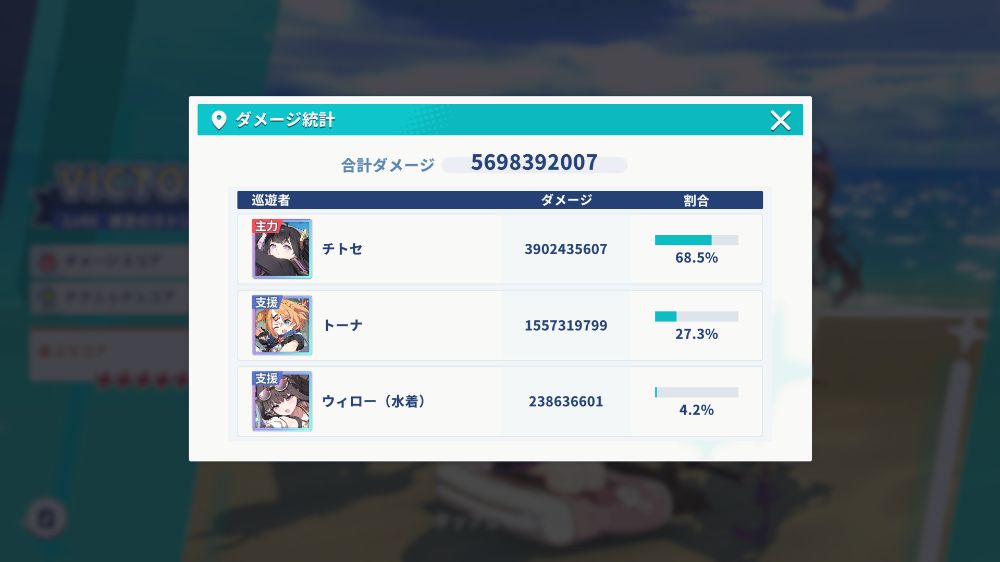 ダメージ統計画面