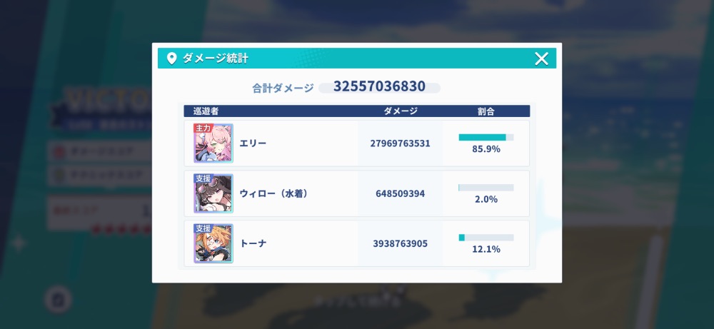 ダメージ統計画面