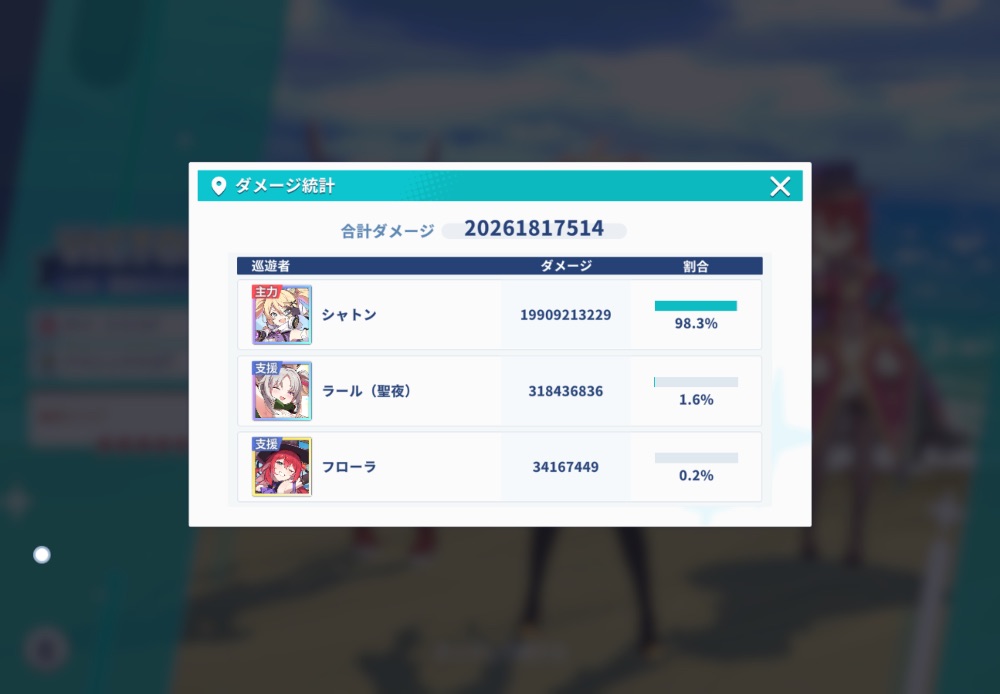 ダメージ統計画面