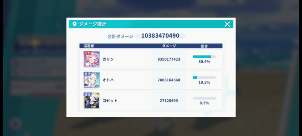 ダメージ統計画面
