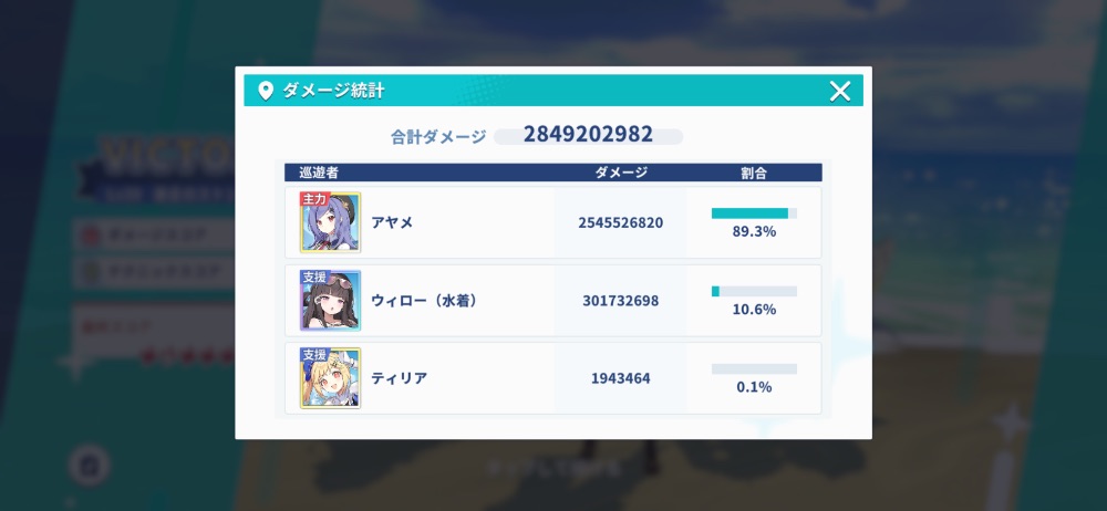 ダメージ統計画面