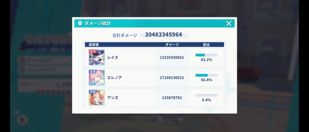 ダメージ統計画面