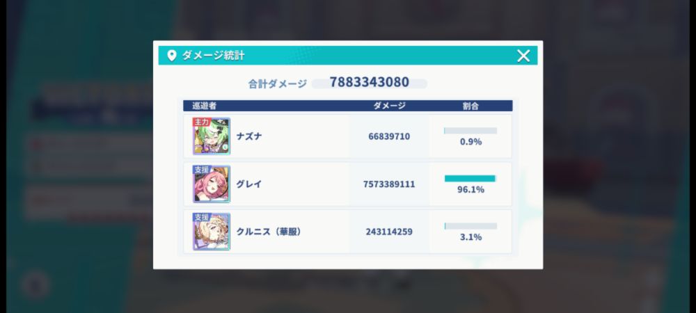 ダメージ統計画面
