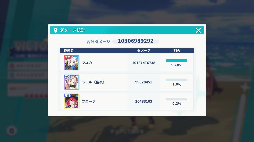 ダメージ統計画面