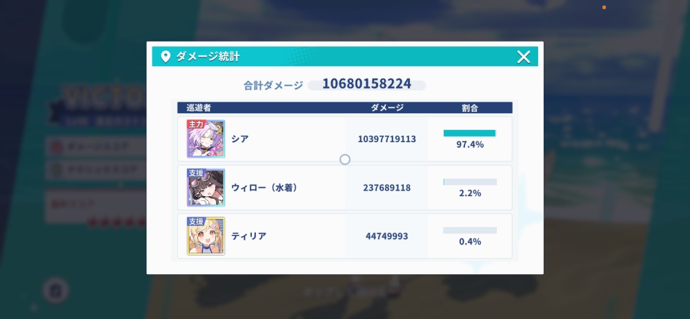 ダメージ統計画面