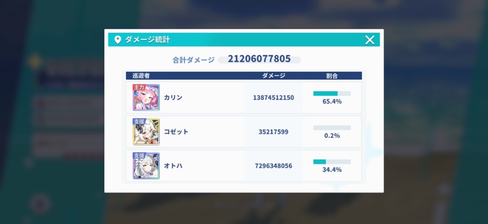 ダメージ統計画面