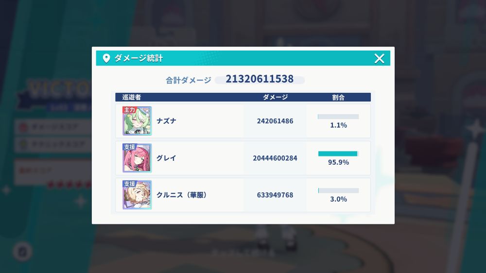 ダメージ統計画面