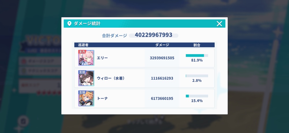 ダメージ統計画面