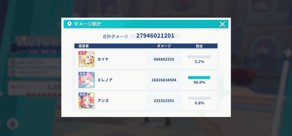 ダメージ統計画面