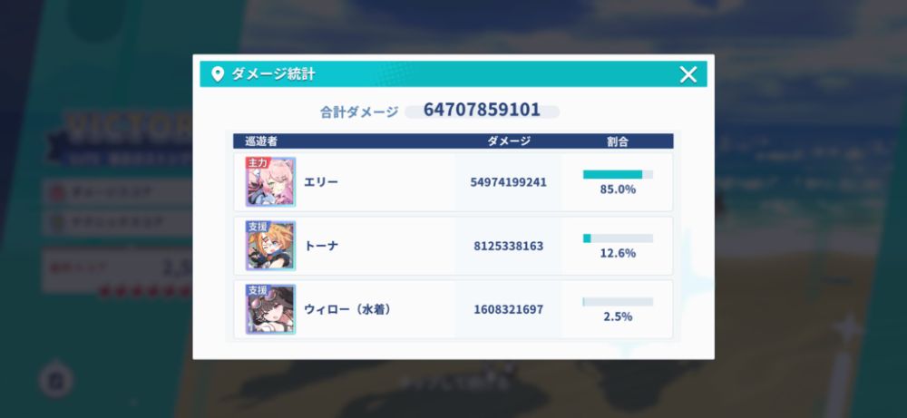 ダメージ統計画面