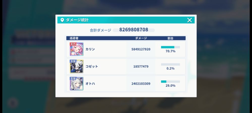 ダメージ統計画面