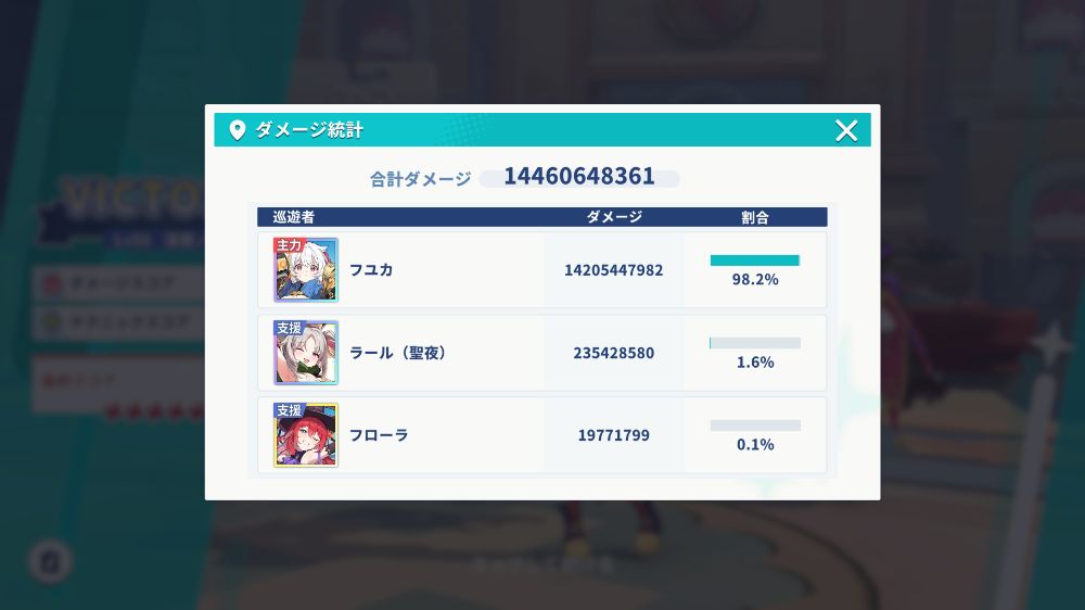 ダメージ統計画面